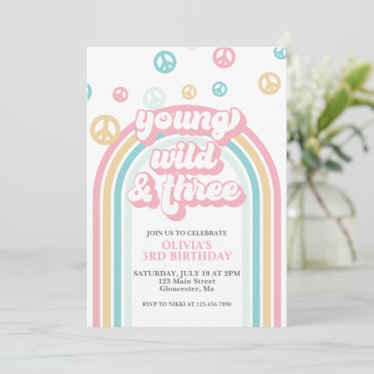 Young Wild Three Retro Summer Rainbow Invitation (Debout devant)