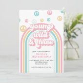 Young Wild Three Retro Summer Rainbow Uitnodiging (Staand voorkant)