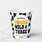 Young Wild & Three Retro Third 3rd Birthday Party Papieren Bekers (Achterkant)