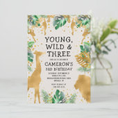 Young Wild Three Safari Green Ecru 3rd Birthday Kaart (Staand voorkant)