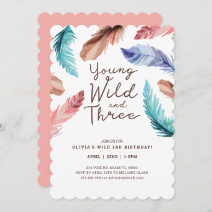 Young Wild & Three Waterverf Boho Feathers Kaart