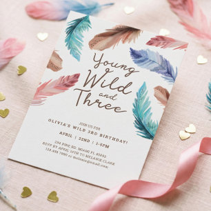 Young Wild & Three Waterverf Boho Feathers Kaart