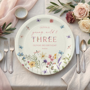 Young Wild & Three Wildflower 3de Verjaardagsfeest Papieren Bordje