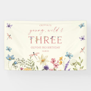 Young Wild & Three Wildflower 3de verjaardagsfeest Spandoek