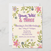 Young, Wild, & Three Wildflower, 3rd birthday  Kaart (Voorkant)
