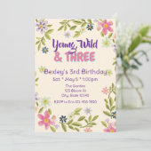 Young, Wild, & Three Wildflower, 3rd birthday  Kaart (Staand voorkant)