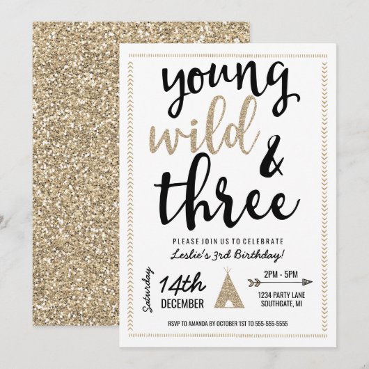 Young Wild & Trois Invitation - Noir & Or (Devant / Derrière)