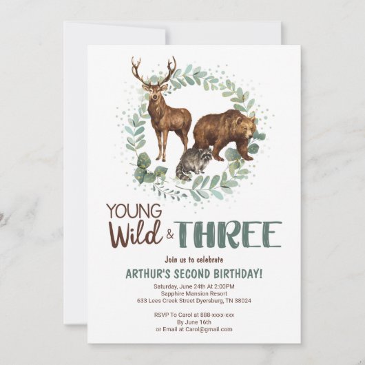 Young Wild Woodland Anniversaire Invitation Garçon (Devant)