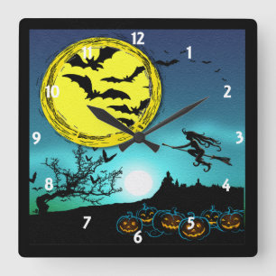 Young Witch Flying Amongst the Night Sky Clock Vierkante Klok