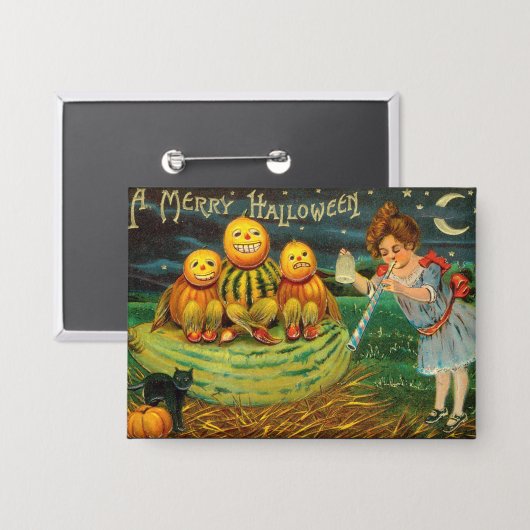 Young Witch's Brew: Pompoen Mannen op Magick Altar Button (Voorkant / Achterkant)