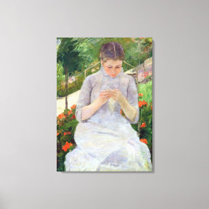 Young Woman Sewing in the tuin, c.1880-82 Canvas Afdruk