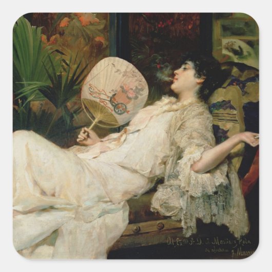 Young Woman Smoking, 1894 Vierkante Sticker (Voorkant)