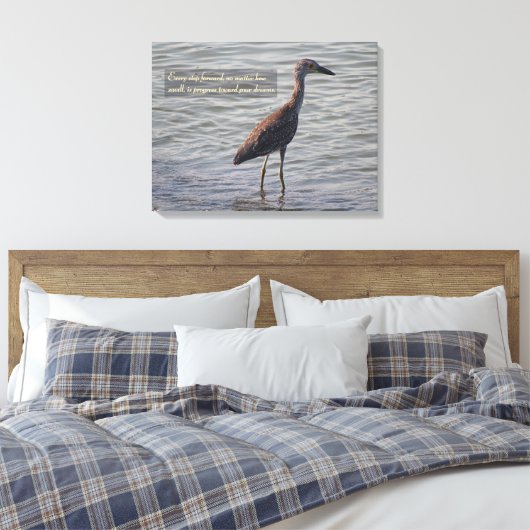 Young Yellow Crowned Heron Inspirerend Quote Canvas Afdruk (Insitu (Slaapkamer))