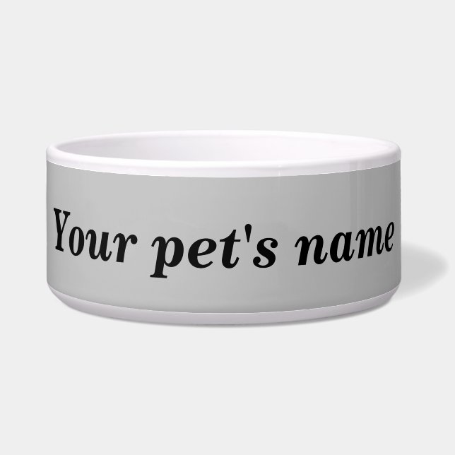 Your Dog’s Name With Gray Background on Pet Bowl Voerbakje (Voorkant)