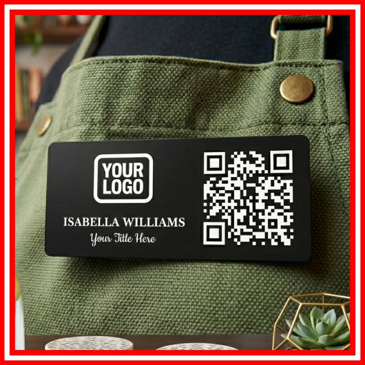 Your Logo Here Simple Modern Minimal Black QR Code Naamplaatje