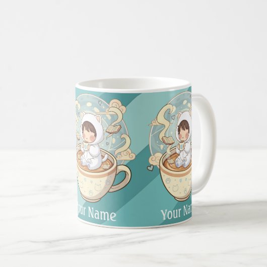 Your Name Cat Coffee Mug Gift for Book Readers (Devant droit)