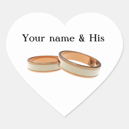 Your Names and Two Wedding Rings Heart Sticker (Devant)