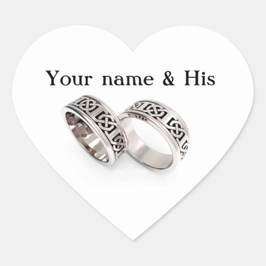 Your Names Two Celtic Wedding Rings Heart Sticker (Devant)