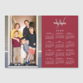Your Photo 2026 Calendar Monogram Name Red Magnet (Devant)