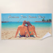 Your Photo Beach Towel Gift with Custom Text Name Strandlaken (Voorkant)