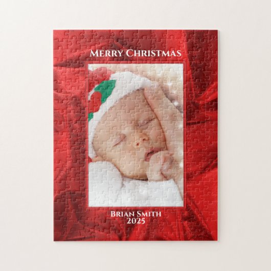 Your Photo Text - Holiday Red Metallic Legpuzzel (Verticaal)