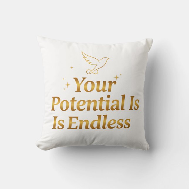 Your Potential Is Endless Dove Gold Motivation Kussen (Voorkant)