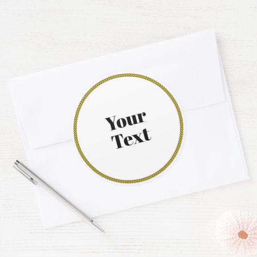 Your Text Template, white circle, black text, Ronde Sticker (Envelop)