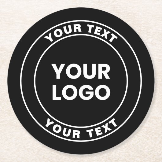 Your Uploaded Logo + Bold Circular Text Ronde Kartonnen Onderzetter (Voorkant)