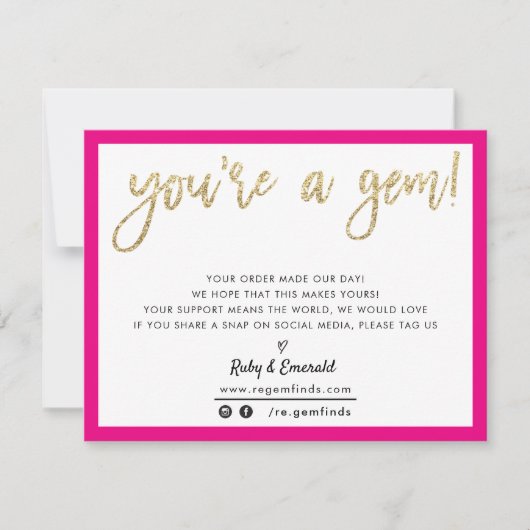 YOU'RE A GEM modern bedankt gouden glitter script (Voorkant)