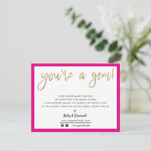 YOU'RE A GEM modern bedankt gouden glitter script (Staand voorkant)