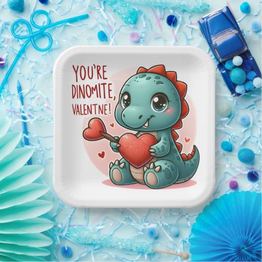 Youre Dinomite Valentijn Schattigee Dinosaur Liefd Papieren Bordje (Feest)