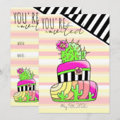 "You're Invited" Neon Cactus Invitation Kaart (Voorkant / Achterkant)