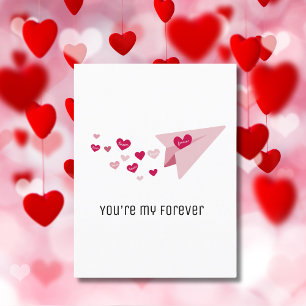 You're My Forever, Schattige Roze Vliegtuig & Hart Feestdagenkaart