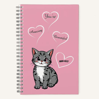 You're Purr-fect Animated Cat and Hearts Pink Notitieboek