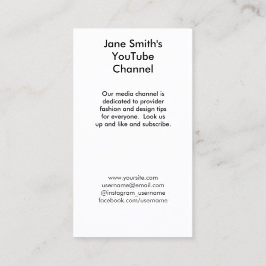 YouTube Channel Promotie Kaart - Film Motif Afsprakenkaartje (Achterkant)