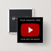 YouTube Kanaalnaam en Tekst Aangepaste Zwart Vierk Vierkante Button 5,1 Cm (Voorkant /achterkant)