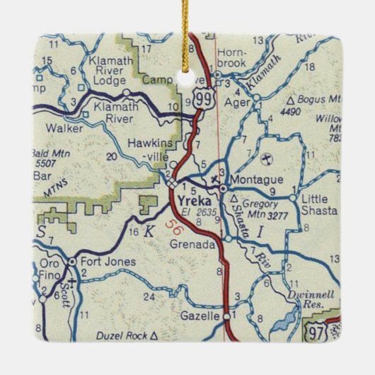 Yreka CA  Map Keramisch Ornament (Achterkant)