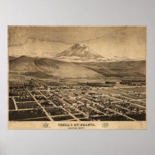 Yreka Californië 1884 Antiek Panoramische Kaart Poster