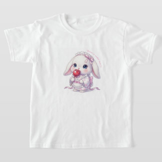 Yukata Bunny with Apple Candy - Pink Pastel Ribbon T-shirt