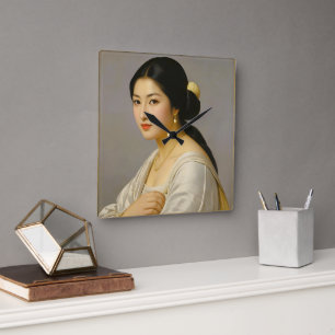 "Yuki Mori" Fine Art Vrouw Portret Vierkante Klok