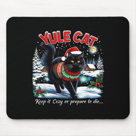 Yule Cat Keep It Cozy Funny Christmas Quote  Muismat (Voorkant)