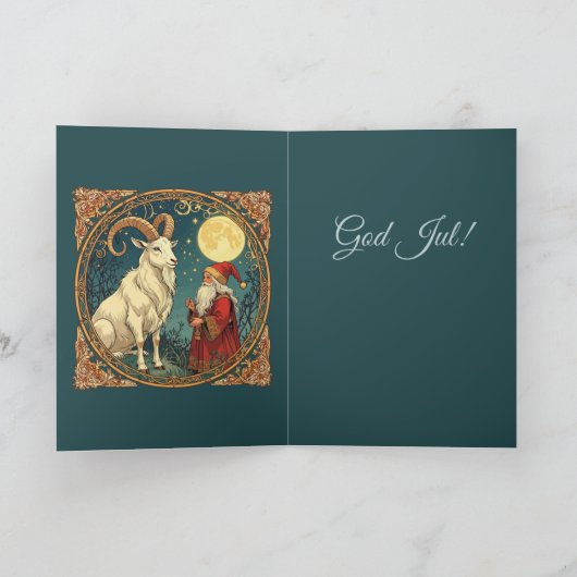 Yule Goat And Jultomten Scandinavian Winter Kaart (Binnen)