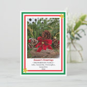 Yule Log Red Bow Green Red INSERT PHOTO Feestdagenkaart (Staand voorkant)