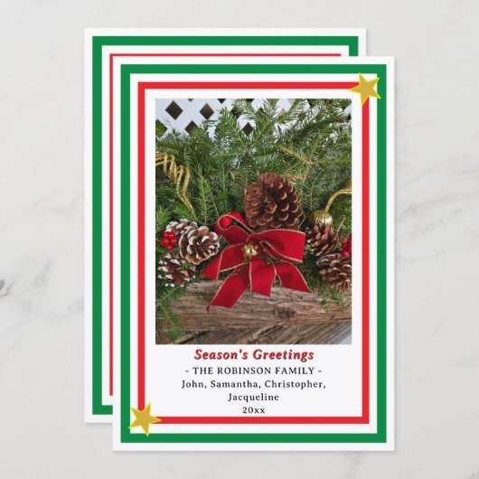 Yule Log Red Bow Green Red INSERT PHOTO Feestdagenkaart (Voorkant / Achterkant)