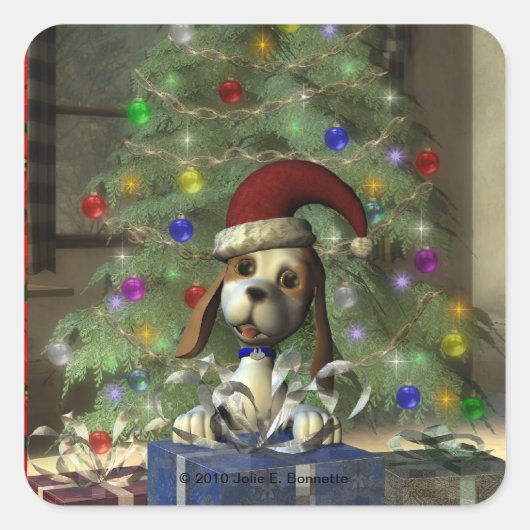 Yule Puppy Square Sticker (Voorkant)