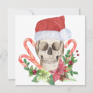 Yule Schedel Gotische Kerst Poinsettia Snoepriet Feestdagenkaart