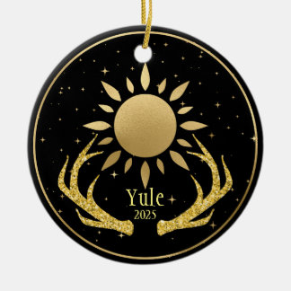 Yule Sun met gewei Keramisch Ornament