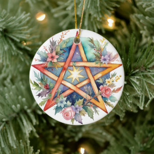 Yule Tree Winter Solstice Floral Wicca Pentacle Keramisch Ornament