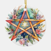 Yule Tree Winter Solstice Floral Wicca Pentacle Keramisch Ornament (Voorkant)