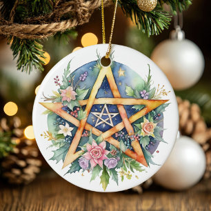 Yule Tree Winter Solstice Floral Wicca Pentacle Keramisch Ornament